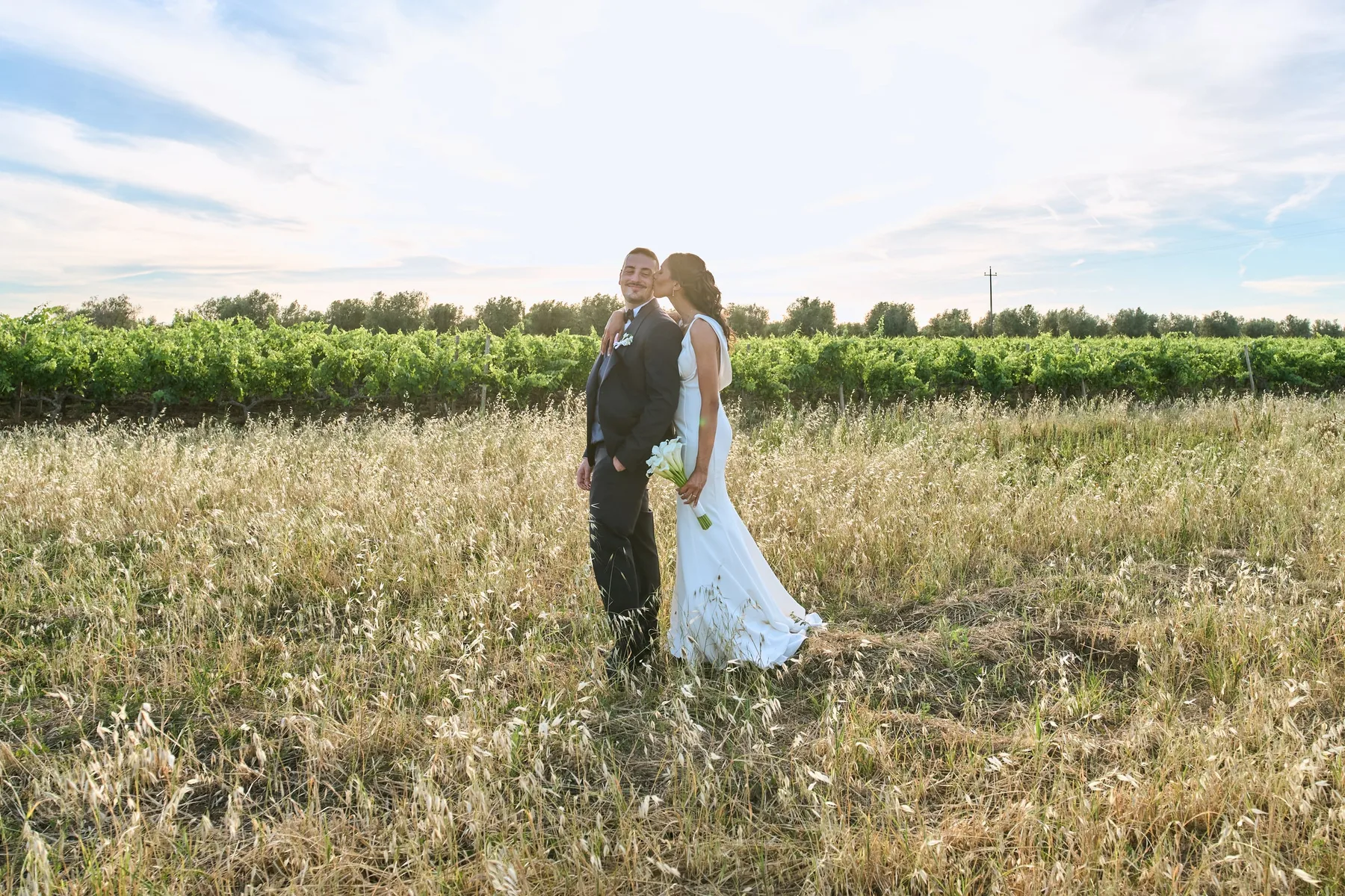 The couple in the wheat field at sunset