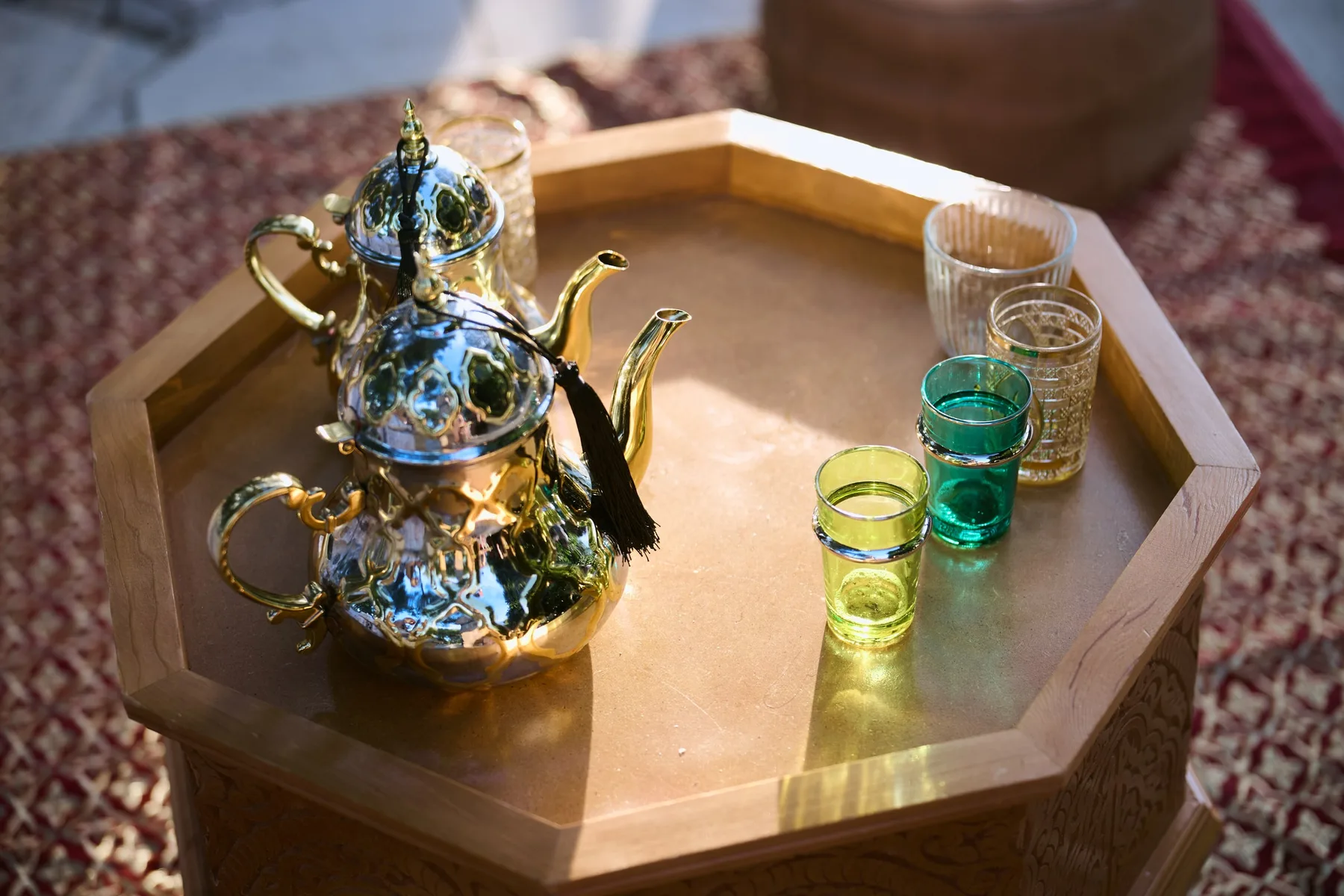 Mint tea served in coloured glasses
