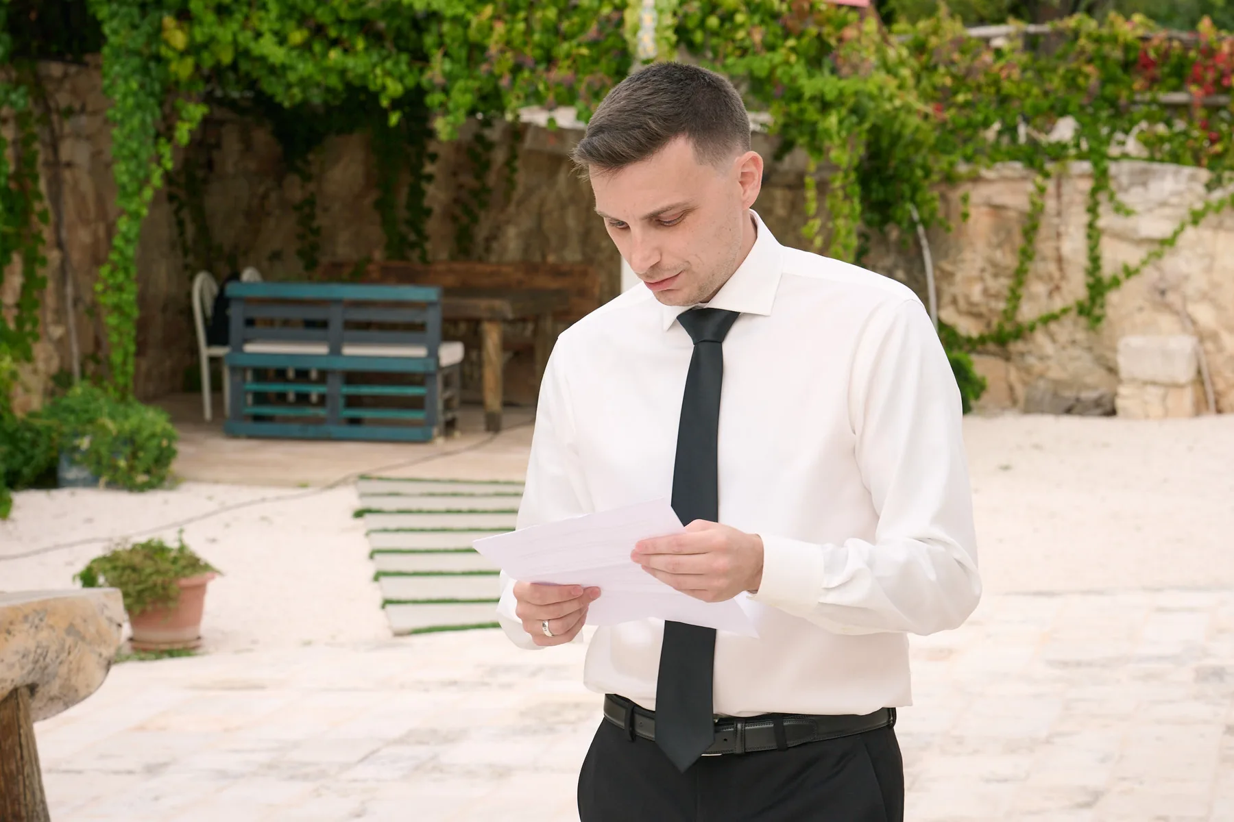 Brad reading a letter before the ceremony