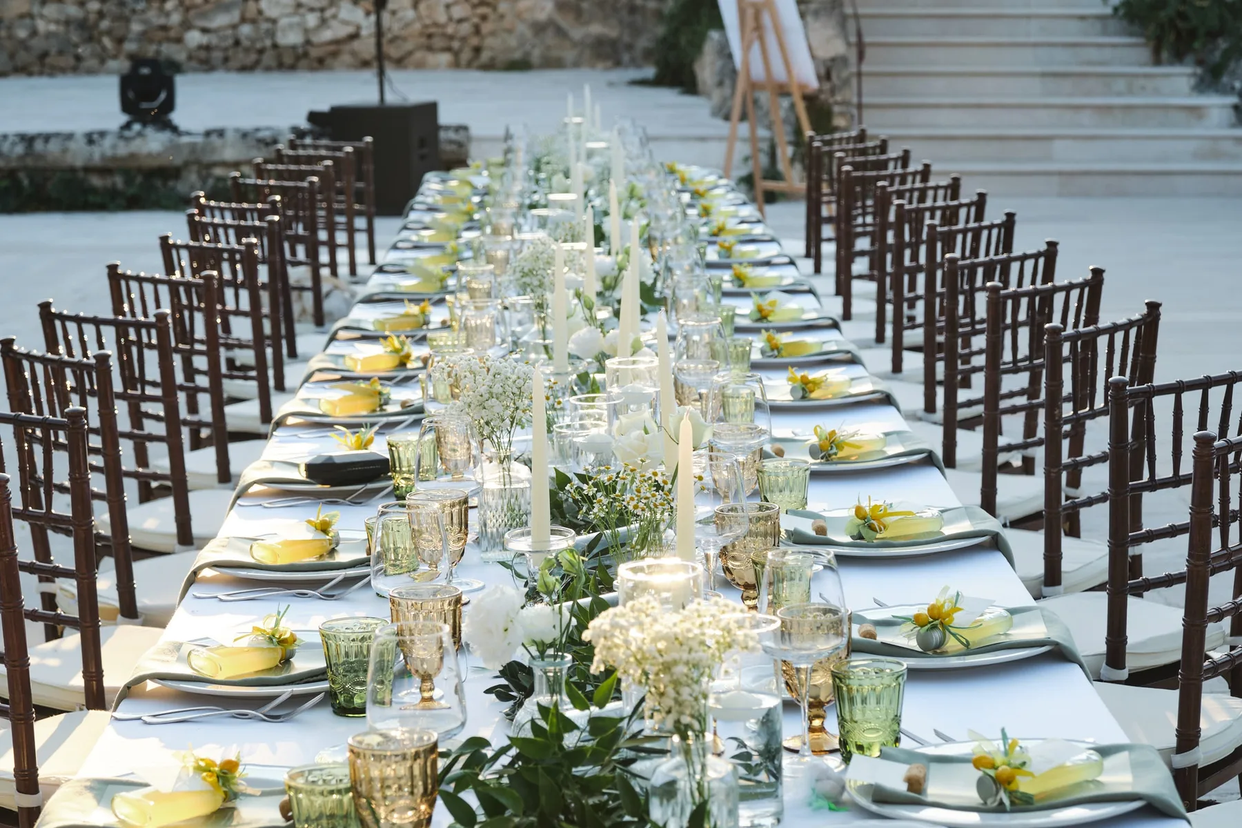 The long table set on the terrace