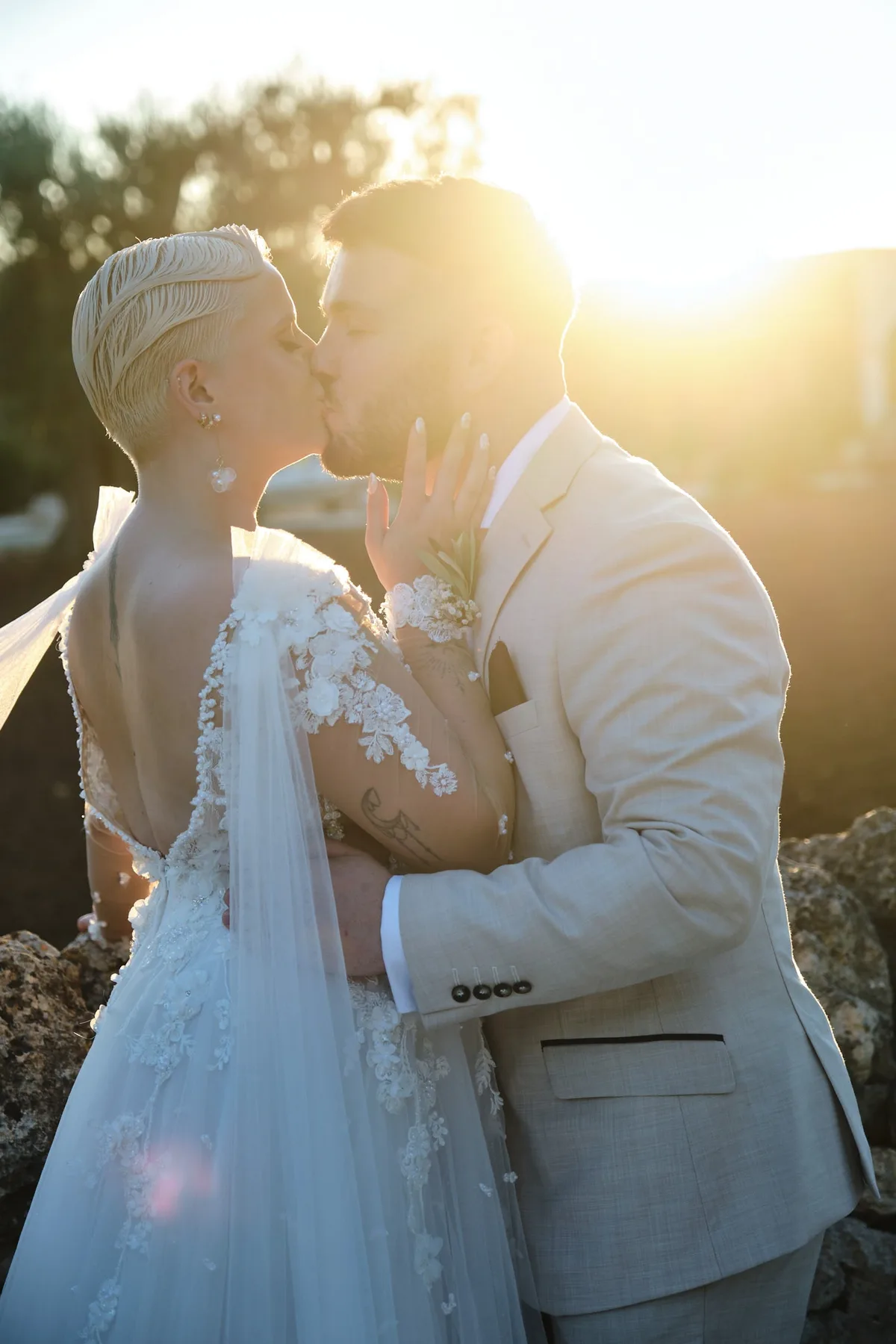 A backlit kiss at sunset