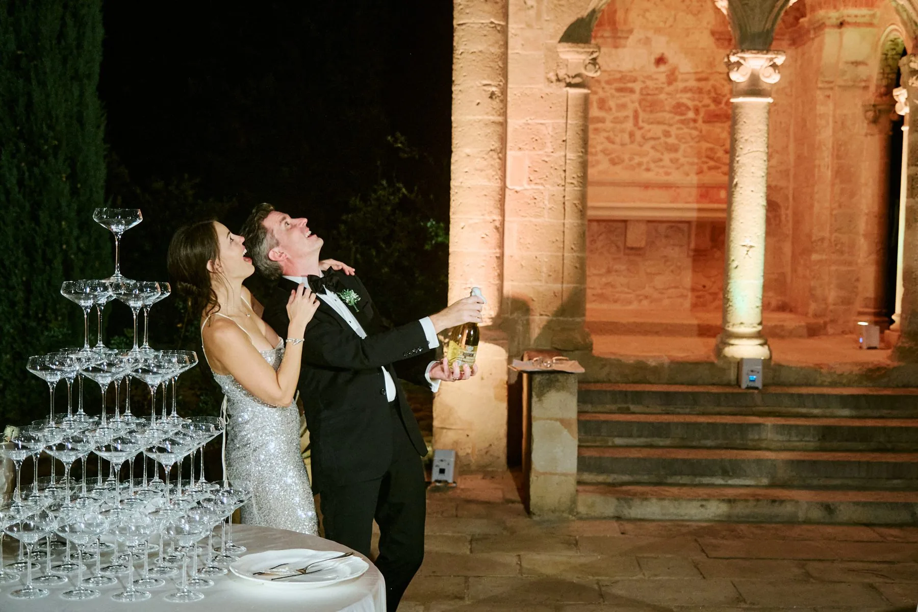 The champagne tower during the reception