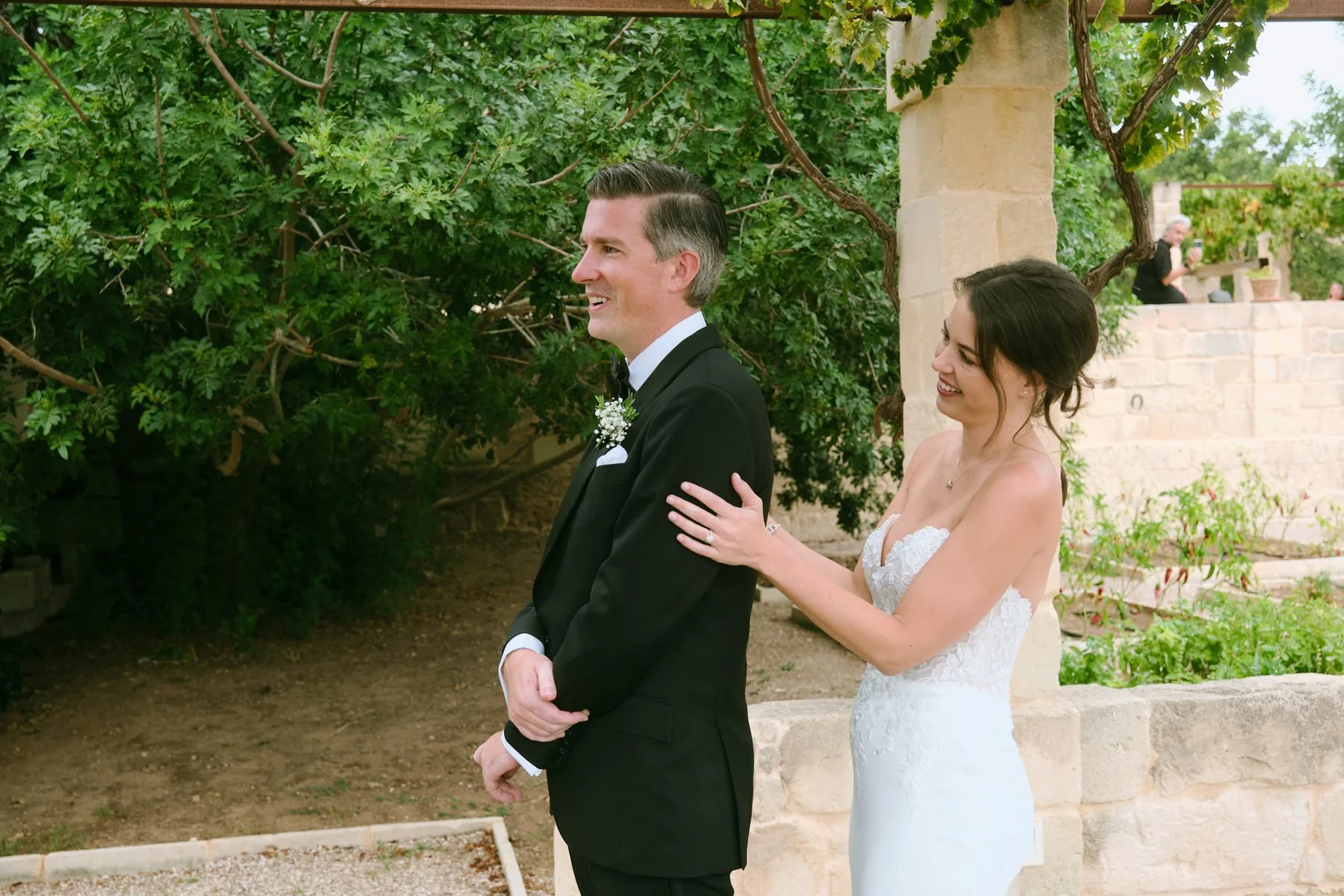 Katy's father with her before the ceremony, an emotional moment